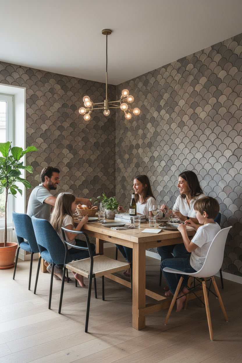 Earthy Taupe Scallop Geometric Wallpaper
