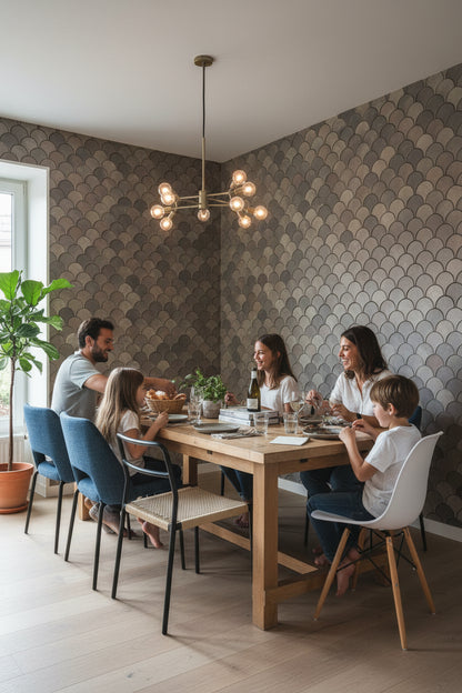Earthy Taupe Scallop Geometric Wallpaper