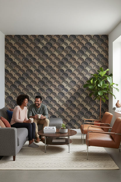 Earthy Taupe Scallop Geometric Wallpaper