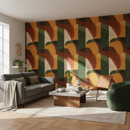 Retro Earth Tones Abstract Geometric Wallpaper