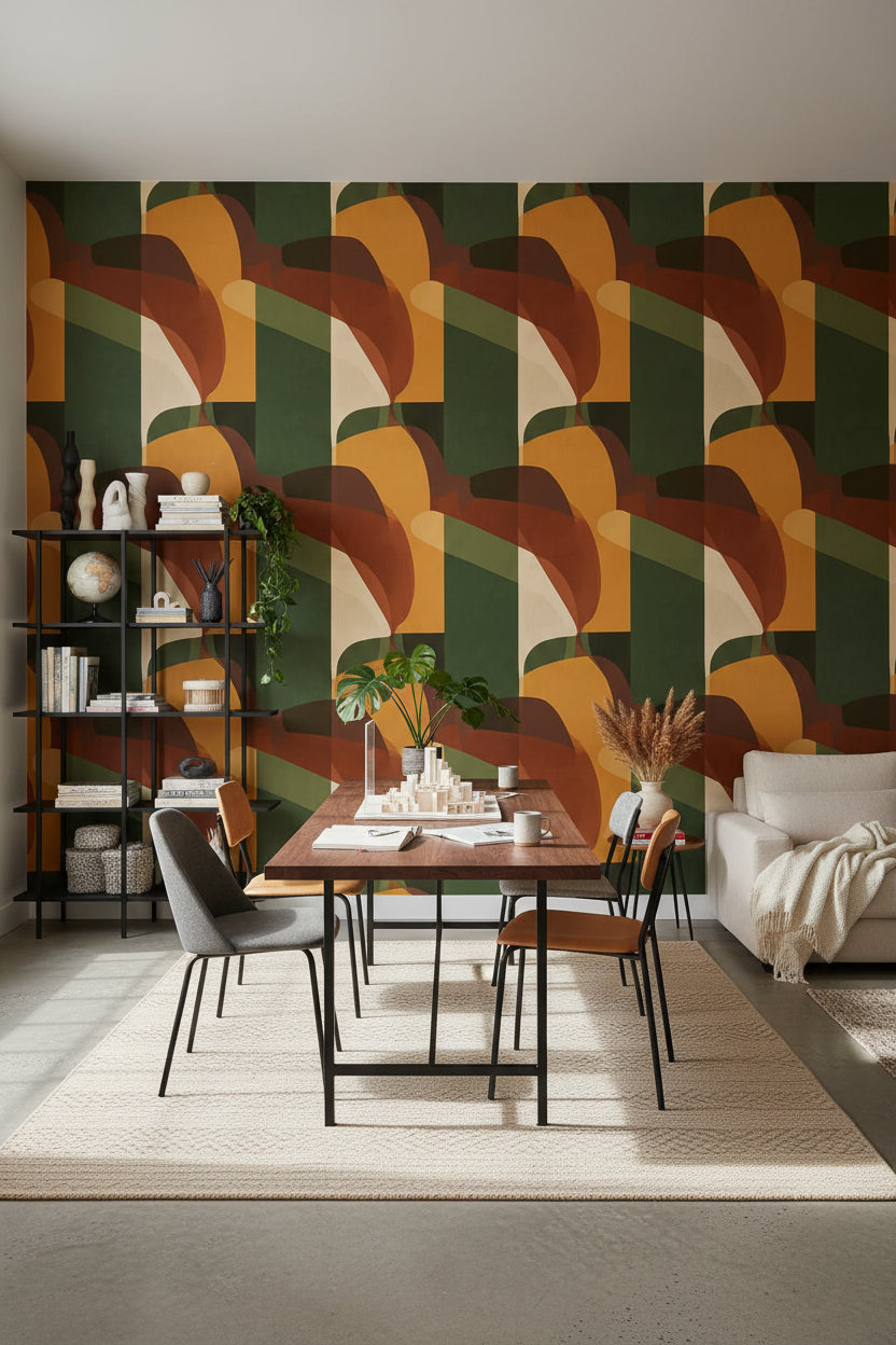Retro Earth Tones Abstract Geometric Wallpaper