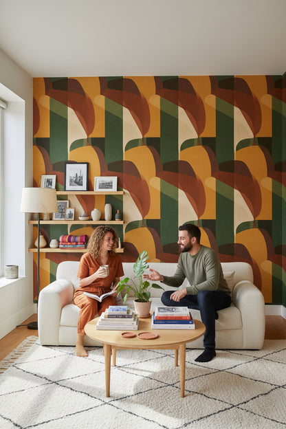 Retro Earth Tones Abstract Geometric Wallpaper