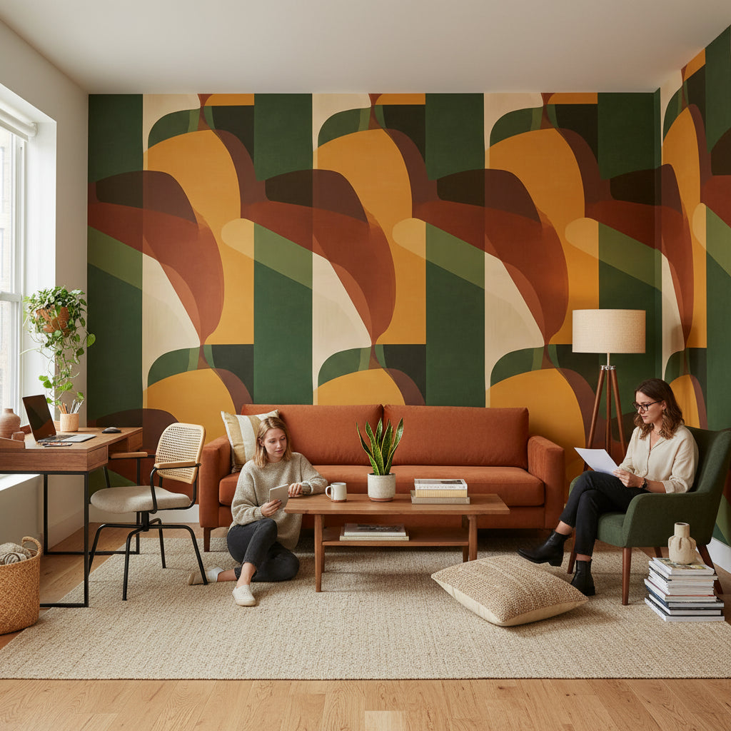 Retro Earth Tones Abstract Geometric Wallpaper