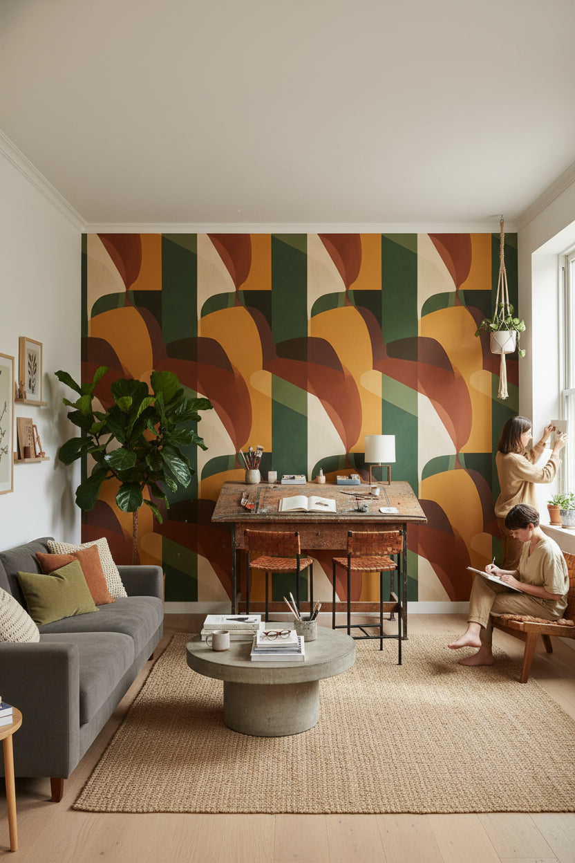 Retro Earth Tones Abstract Geometric Wallpaper