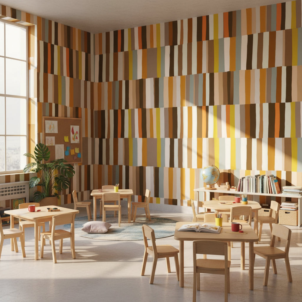 Warm Earth Tones Striped Geometric Wallpaper