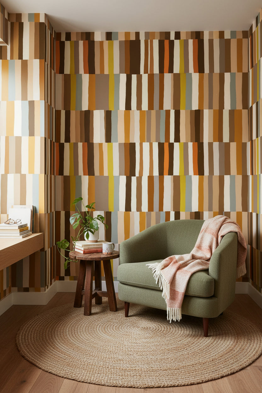 Warm Earth Tones Striped Geometric Wallpaper