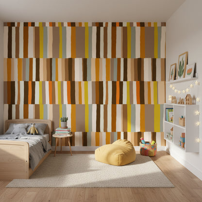 Warm Earth Tones Striped Geometric Wallpaper