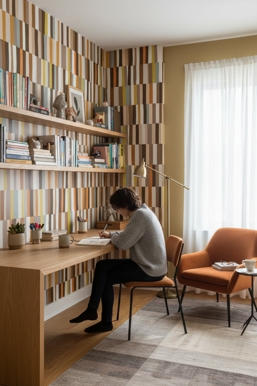 Warm Earth Tones Striped Geometric Wallpaper