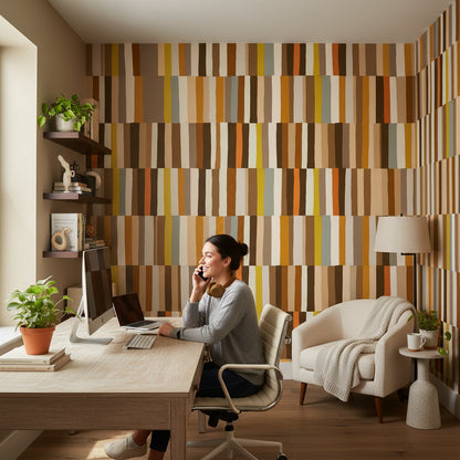 Warm Earth Tones Striped Geometric Wallpaper