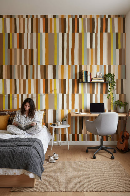 Warm Earth Tones Striped Geometric Wallpaper