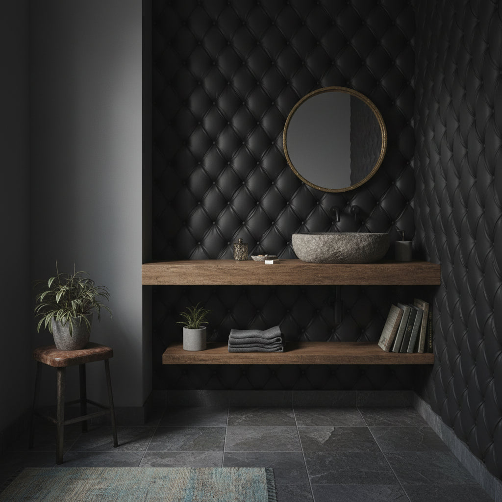 Charcoal Black Quilted Pattern Wallpaper
