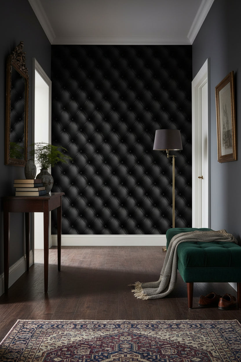 Charcoal Black Quilted Pattern Wallpaper
