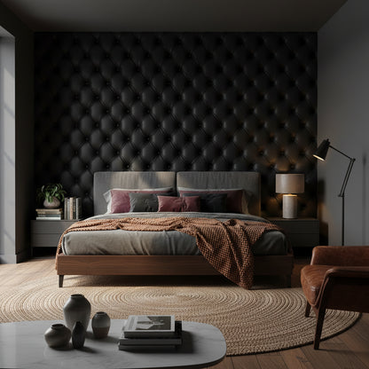 Charcoal Black Quilted Pattern Wallpaper
