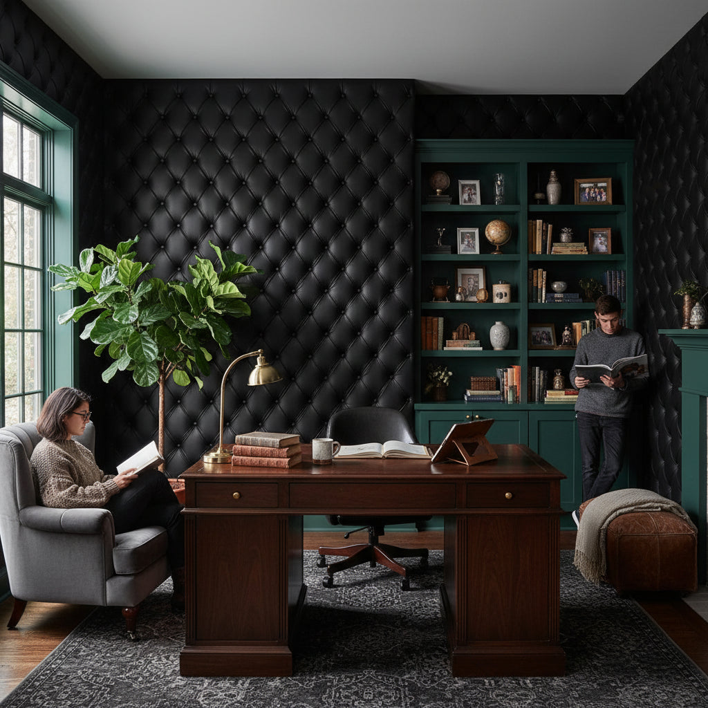 Charcoal Black Quilted Pattern Wallpaper