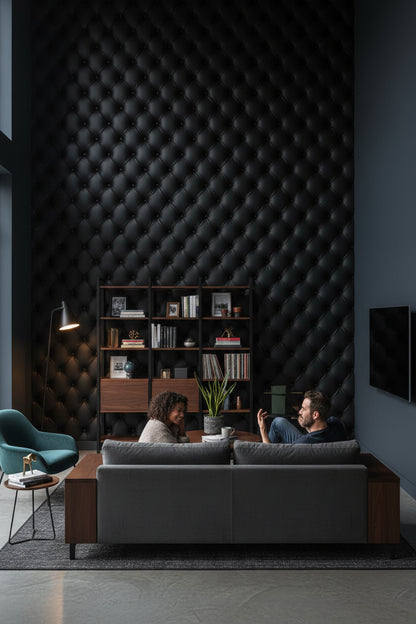 Charcoal Black Quilted Pattern Wallpaper