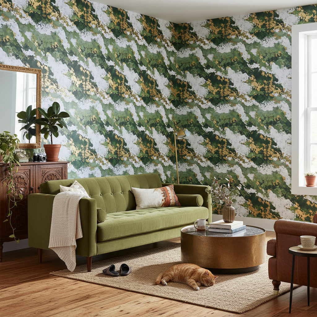 Shades Of Green Wallpaper Gold Modern Decorative Mural