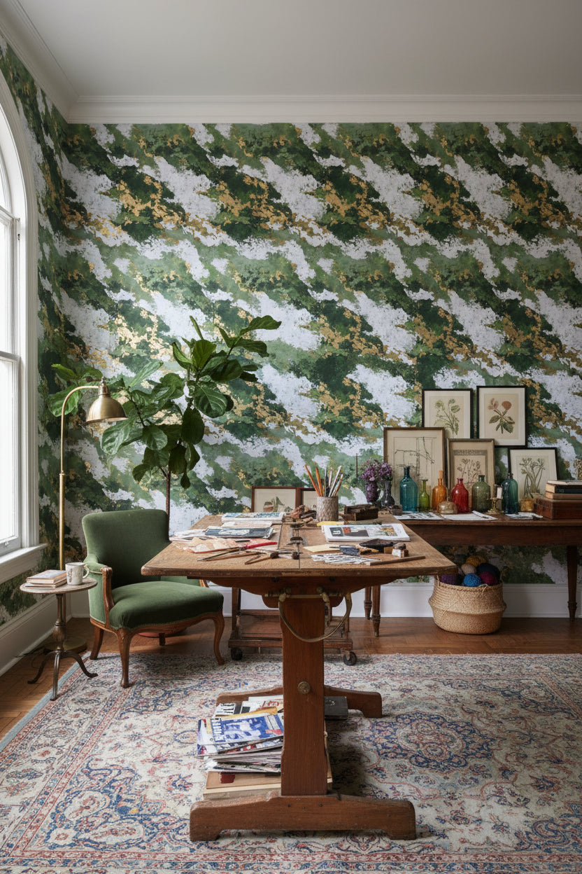 Shades Of Green Wallpaper Gold Modern Decorative Mural