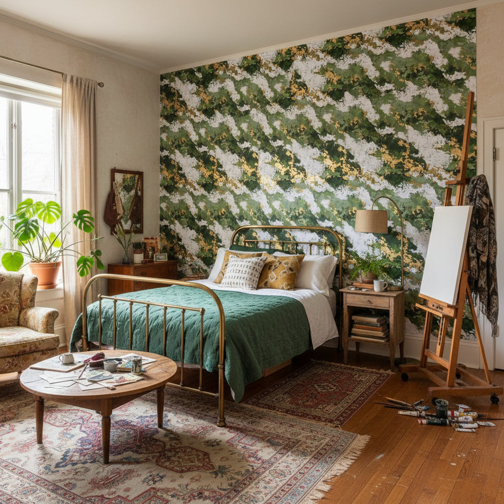 Shades Of Green Wallpaper Gold Modern Decorative Mural