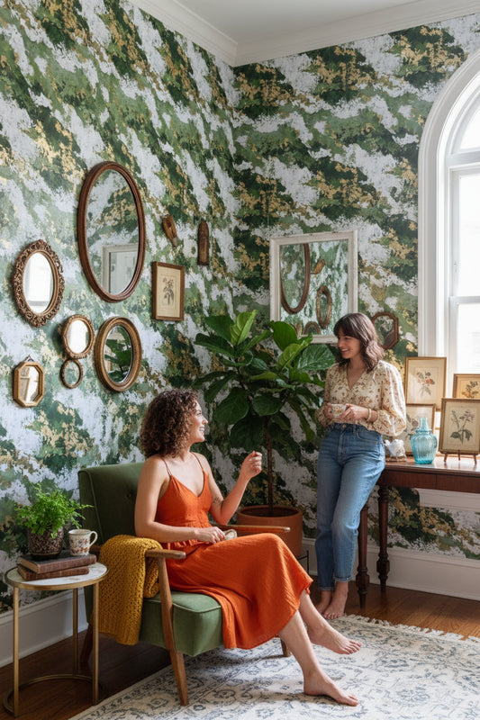 Shades Of Green Wallpaper Gold Modern Decorative Mural