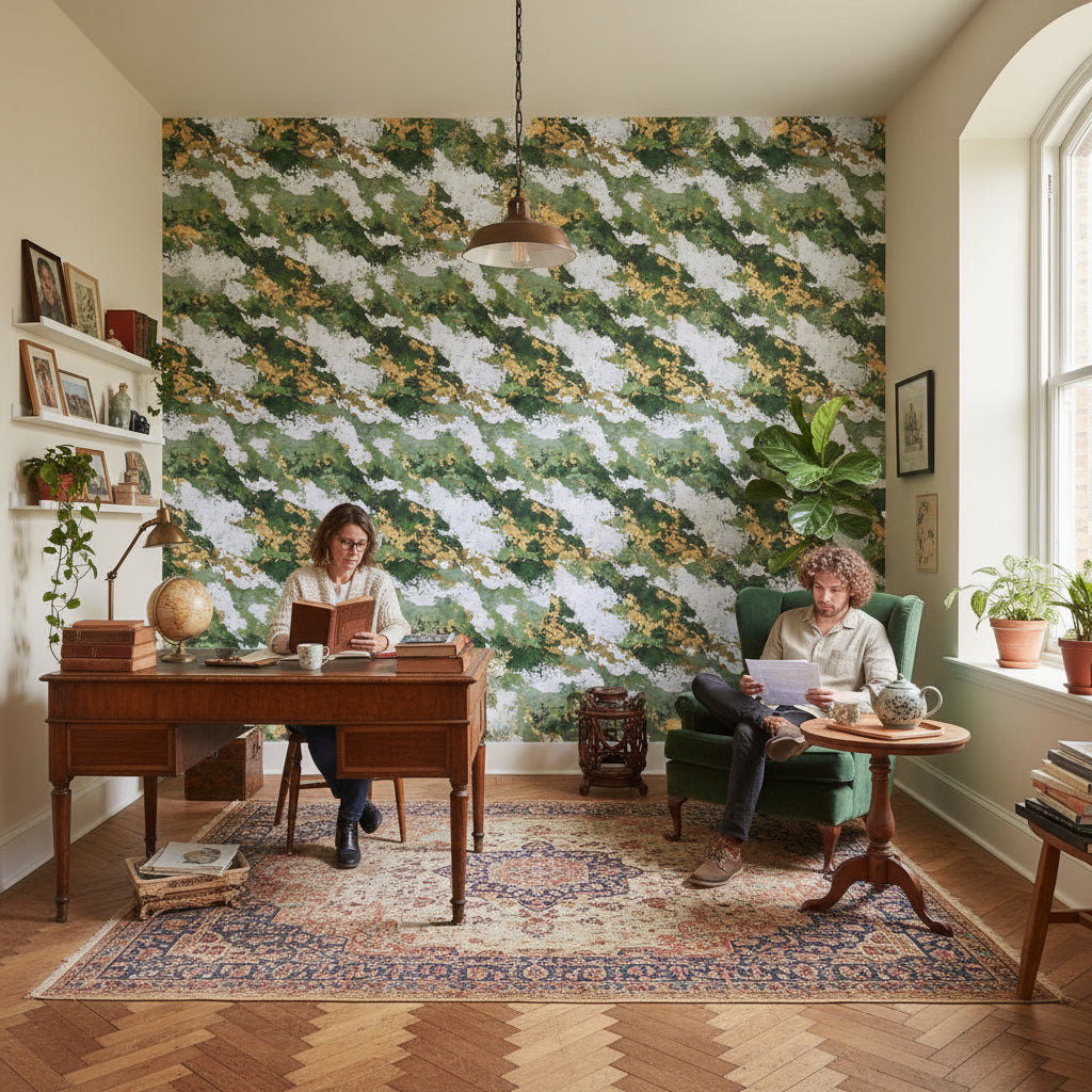 Shades Of Green Wallpaper Gold Modern Decorative Mural