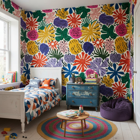 Vibrant Floral Wallpaper Abstract Bohemian Wall Decor