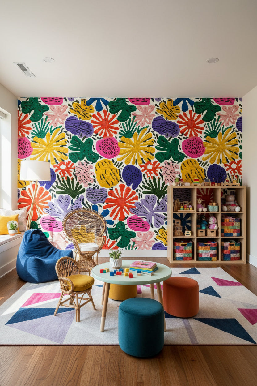 Vibrant Floral Wallpaper Abstract Bohemian Wall Decor