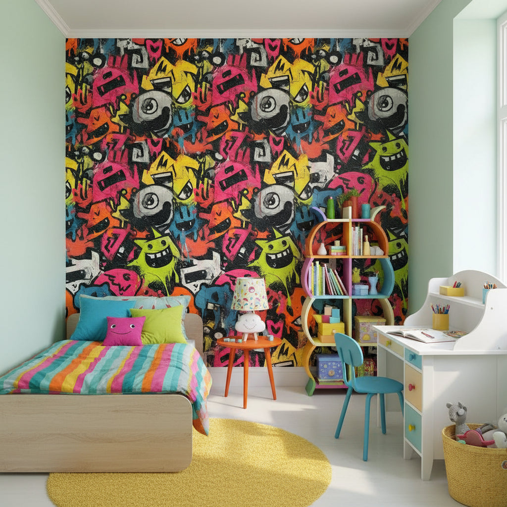 Graffiti Urban Wallpaper Cartoon Colorful Wall Mural
