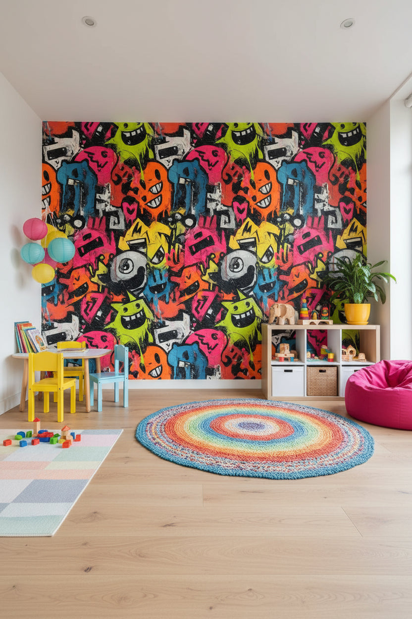 Graffiti Urban Wallpaper Cartoon Colorful Wall Mural
