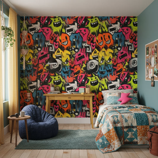 Graffiti Urban Wallpaper Cartoon Colorful Wall Mural