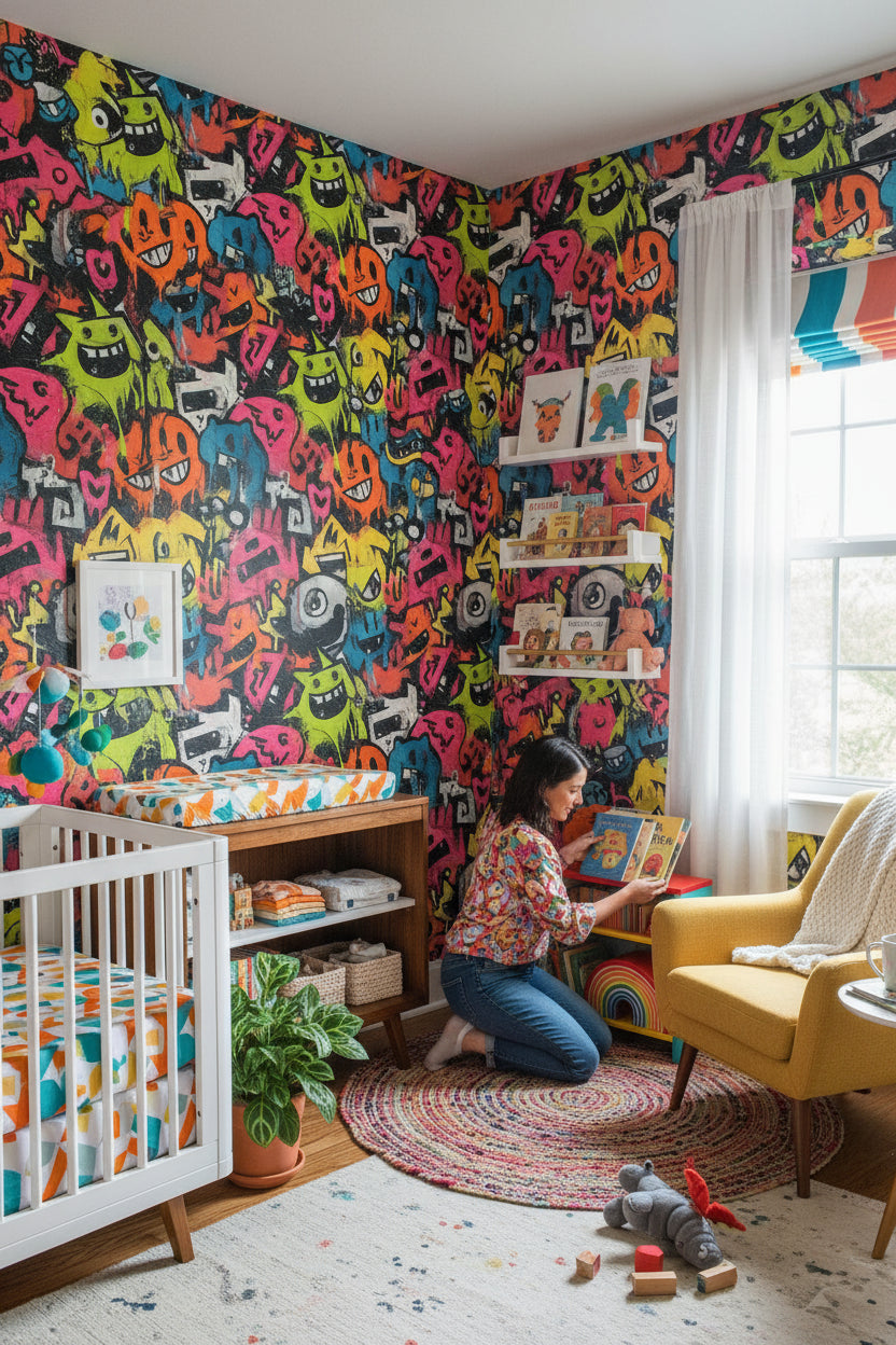 Graffiti Urban Wallpaper Cartoon Colorful Wall Mural