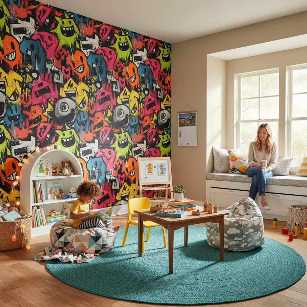 Graffiti Urban Wallpaper Cartoon Colorful Wall Mural