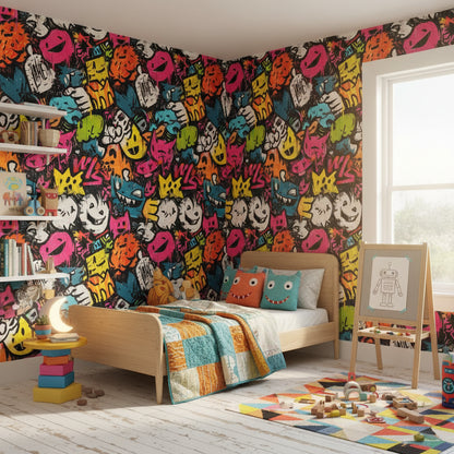 Vibrant Multicolor Graffiti Art Kids Wallpaper