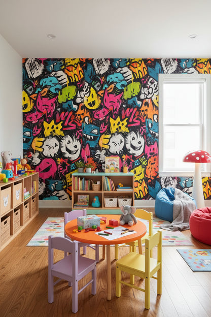 Vibrant Multicolor Graffiti Art Kids Wallpaper