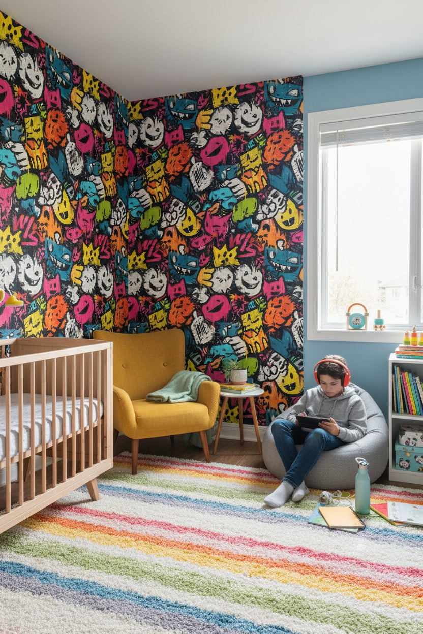 Vibrant Multicolor Graffiti Art Kids Wallpaper
