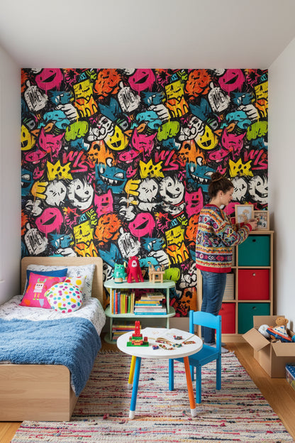 Vibrant Multicolor Graffiti Art Kids Wallpaper