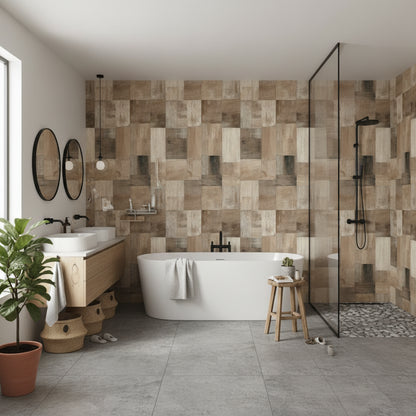 Natural Wood Patchwork Texture Wallpaper