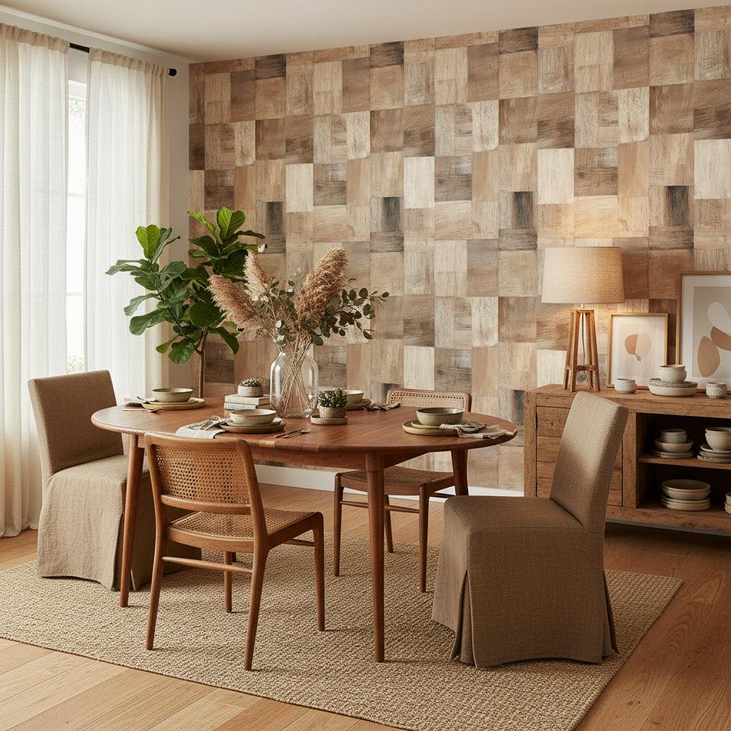 Natural Wood Patchwork Texture Wallpaper