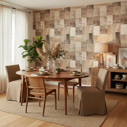 Natural Wood Patchwork Texture Wallpaper
