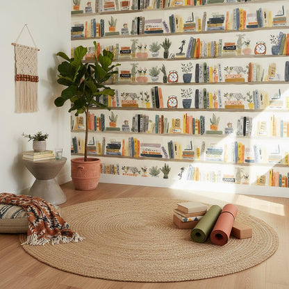 Cream Artistic Bookshelf Abstract Wallpaper