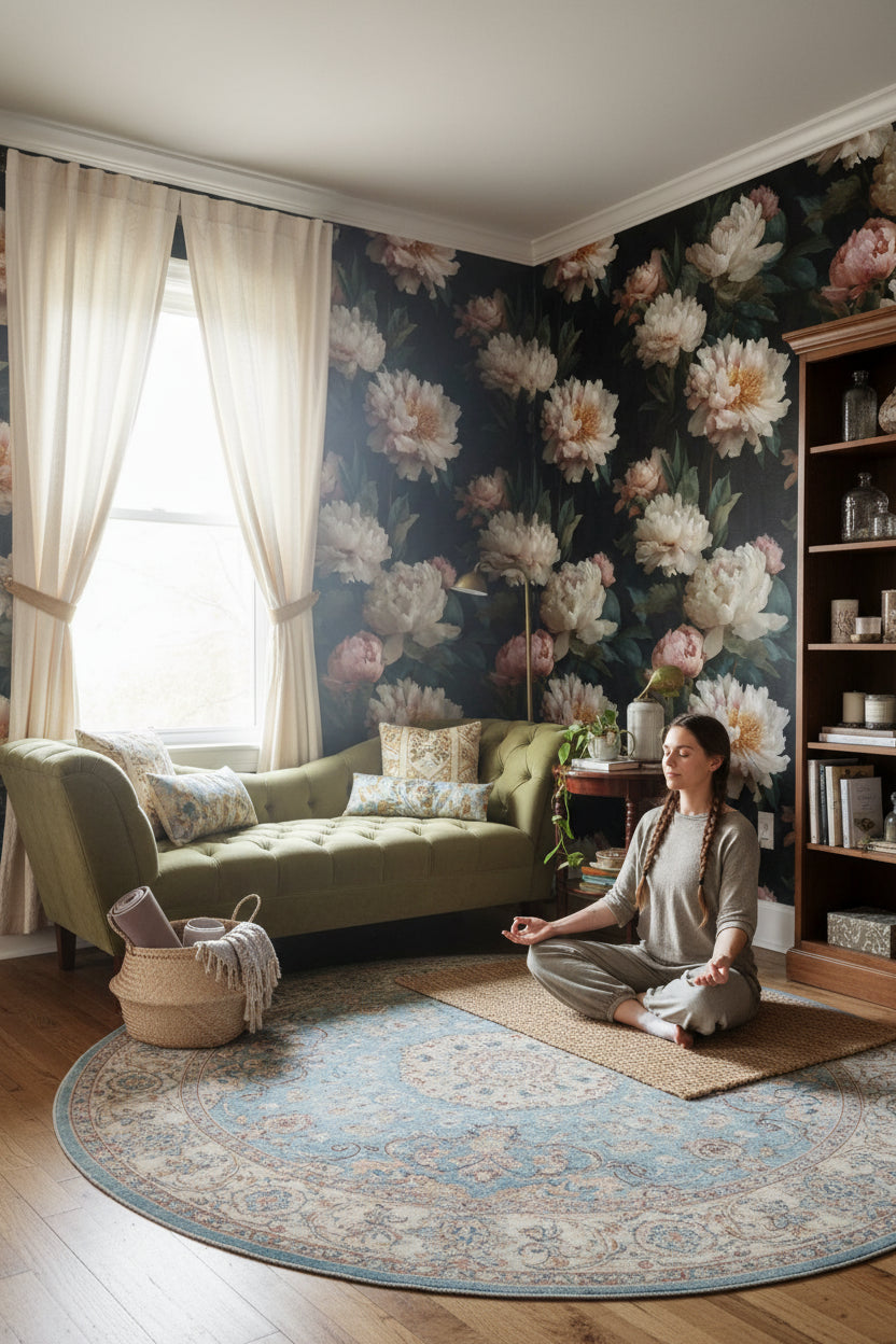 Moody Black Peony Floral Wallpaper