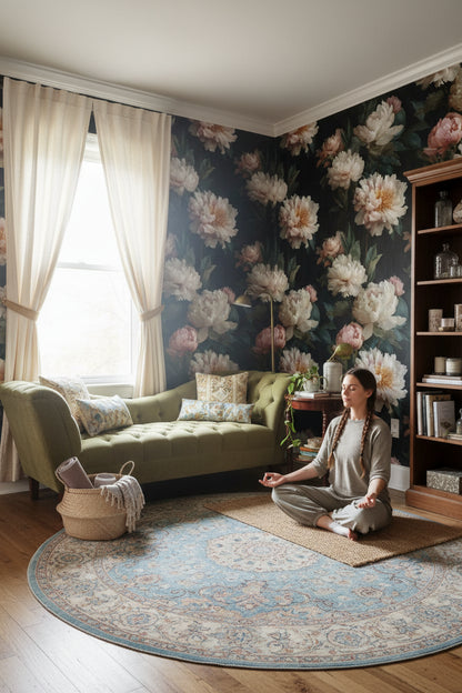 Moody Black Peony Floral Wallpaper