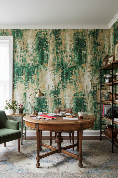 Emerald Green Textured Abstract Wallpaper