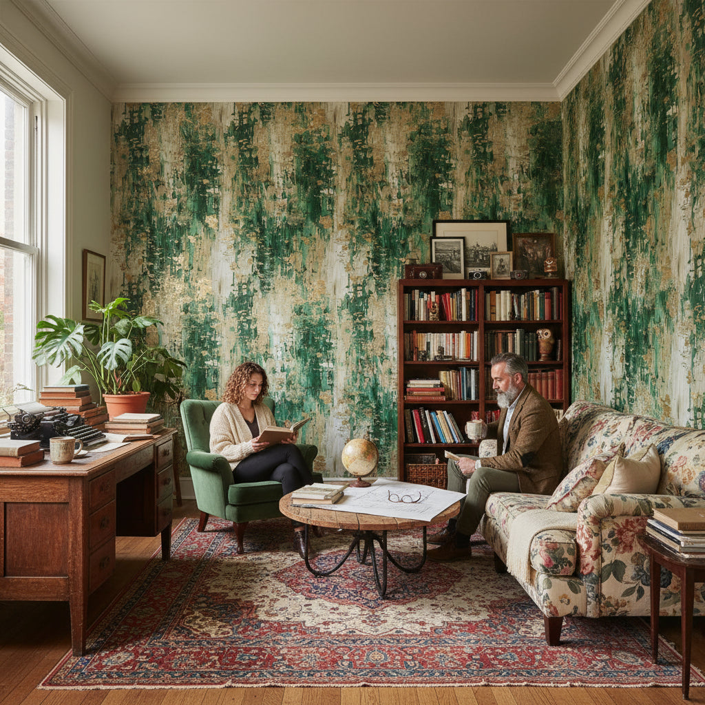 Emerald Green Textured Abstract Wallpaper