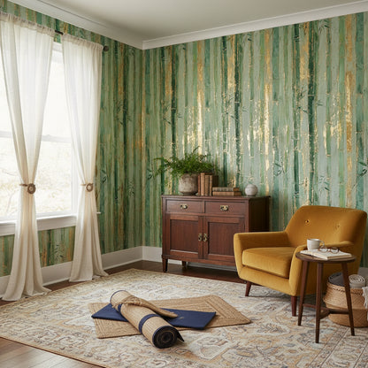 Pale Sage Green Bamboo Stripe Wallpaper