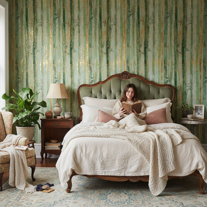 Pale Sage Green Bamboo Stripe Wallpaper