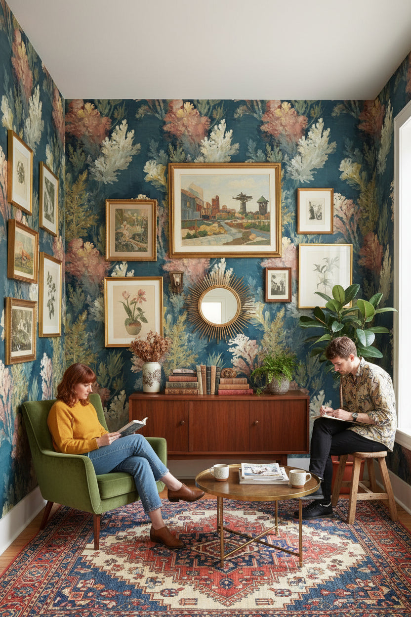 Botanical Wallpaper Vintage Abstract Wall Mural