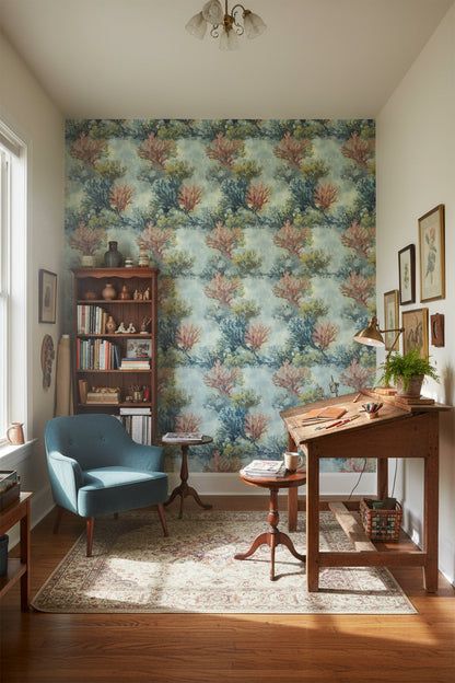 Blue and Green Watercolor Botanical Wallpaper