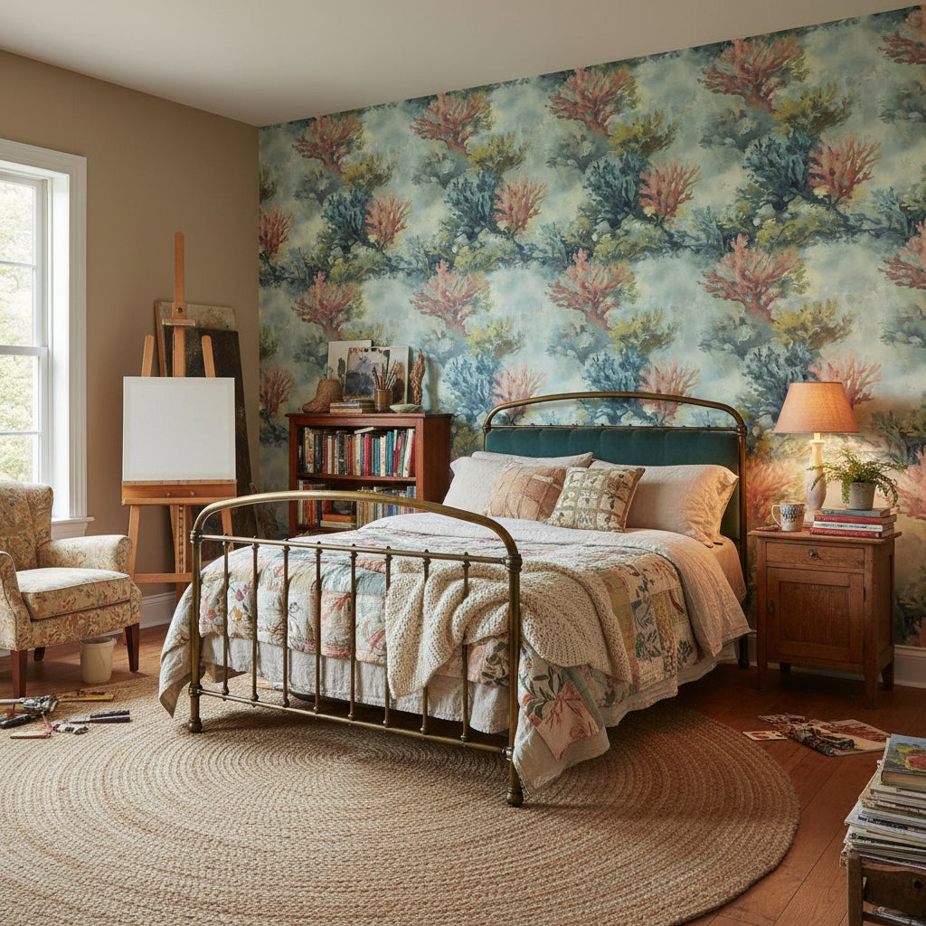 Blue and Green Watercolor Botanical Wallpaper