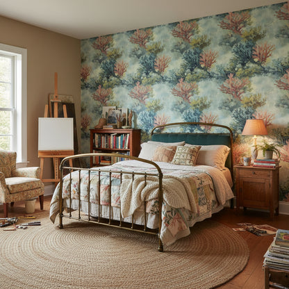 Blue and Green Watercolor Botanical Wallpaper