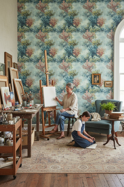 Blue and Green Watercolor Botanical Wallpaper